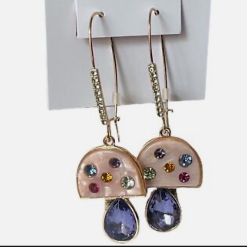 Betsey Johnson Purple, Pink and Gold Enchanted Mushroom Dangle Earrings